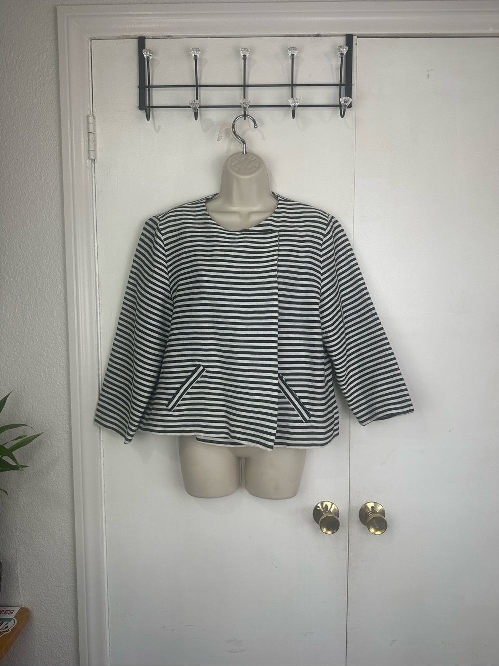 Chico's Black & White Striped Crewneck Jacket
